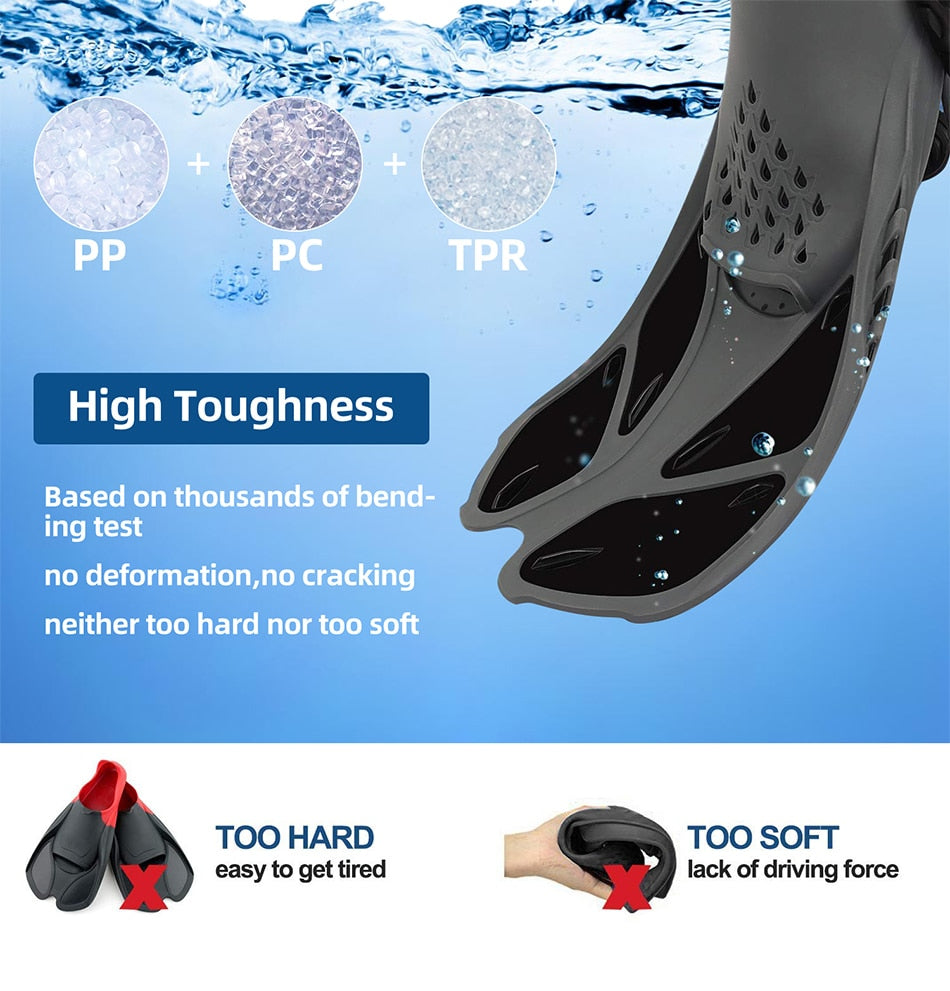 Adjustable Swimming Fins Snorkel Foot Flippers Diving Fins Beginner - KiwisLove