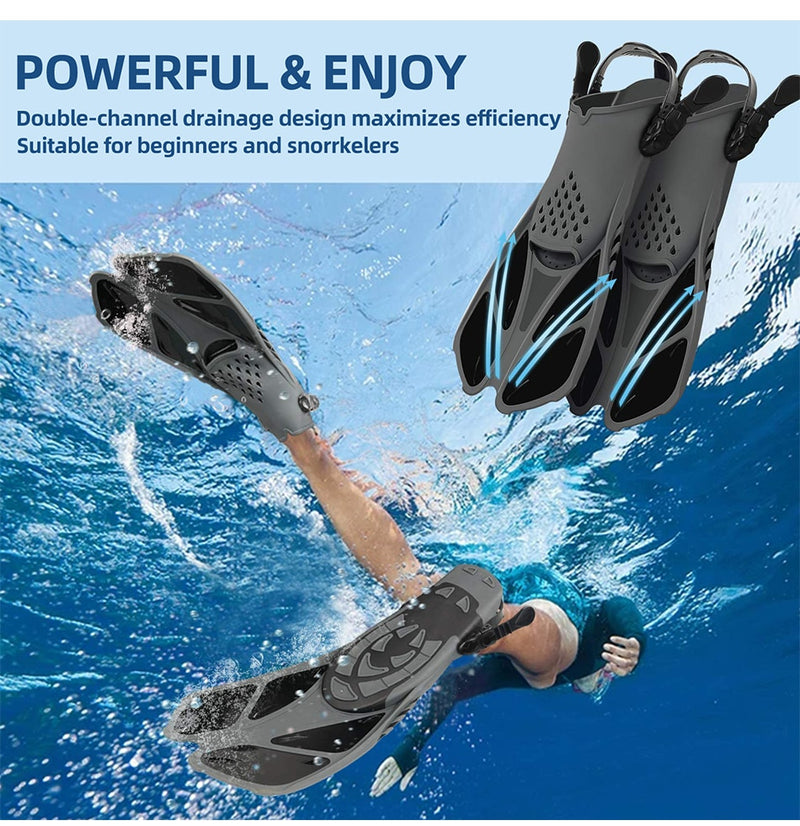Adjustable Swimming Fins Snorkel Foot Flippers Diving Fins Beginner - KiwisLove