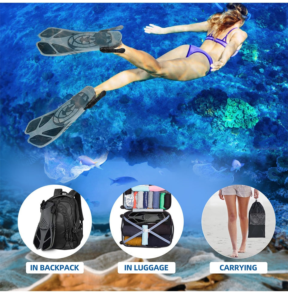 Adjustable Swimming Fins Snorkel Foot Flippers Diving Fins Beginner - KiwisLove