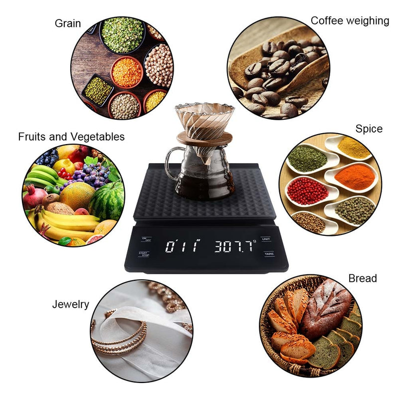3kg/0.1g Digital Coffee Scale with Timer LCD Electronic Scales Food Balance Measuring Weight Kitchen Coffee Scales g oz ml - KiwisLove