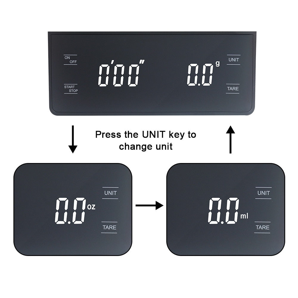 3kg/0.1g Digital Coffee Scale with Timer LCD Electronic Scales Food Balance Measuring Weight Kitchen Coffee Scales g oz ml - KiwisLove