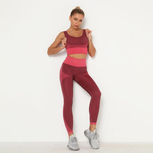 Women Yoga Sets Fitness Seamless Suit Tank Top Leggings Outfits Gym Wear Running - KiwisLove