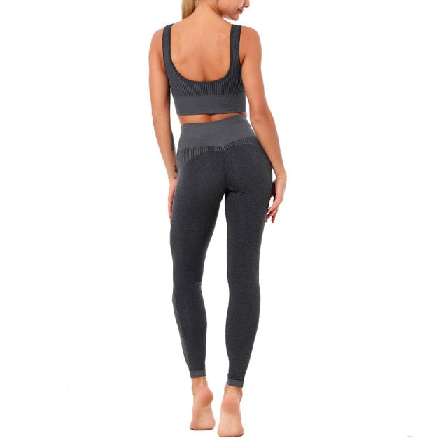 Women Yoga Sets Fitness Seamless Suit Tank Top Leggings Outfits Gym Wear Running - KiwisLove