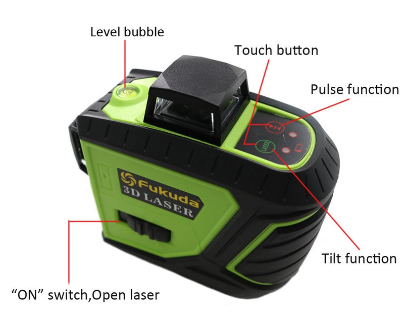 Fukuda Green laser level 3D 12Lines 360 Horizontal Vertical Cross Self-Leveling - KiwisLove