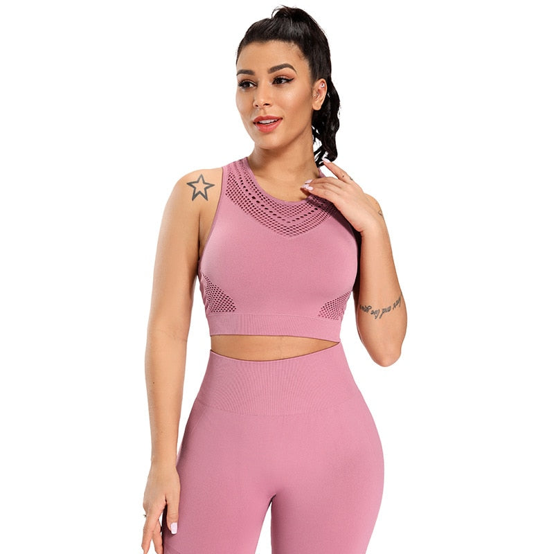 Women Yoga Suits Seamless Bras Leggings Fitness Sets Gym Wear Running Clothing Mesh - KiwisLove