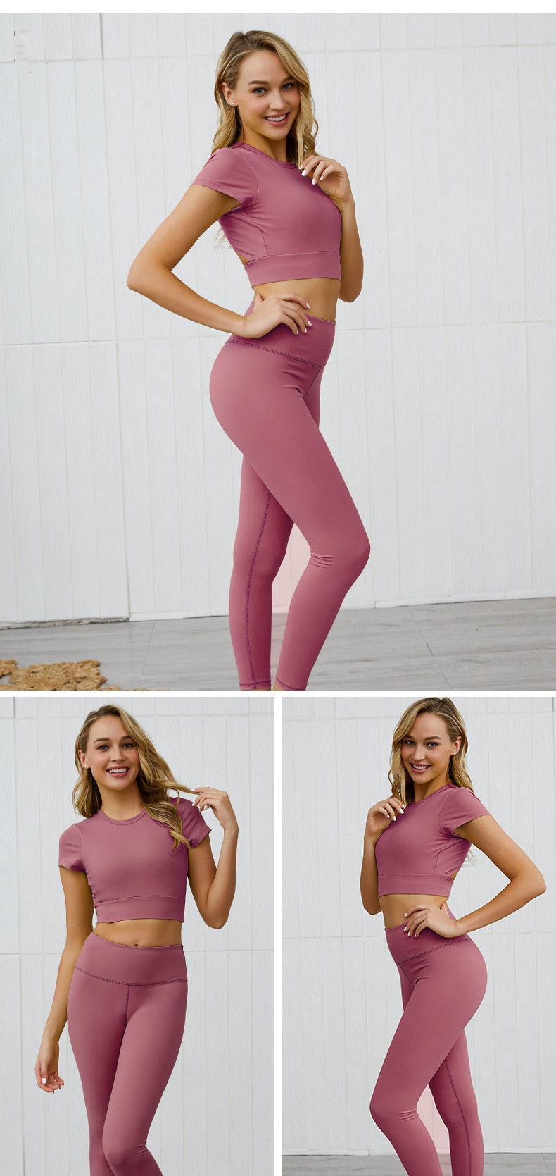 Women Yoga Sets Short Shirt Pad High Waist Legging Fitness Suits Outfits Gym Running - KiwisLove