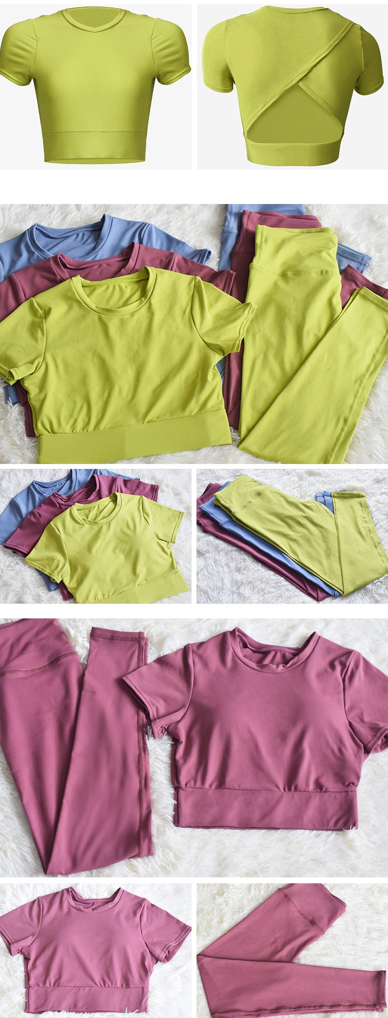 Women Yoga Sets Short Shirt Pad High Waist Legging Fitness Suits Outfits Gym Running - KiwisLove