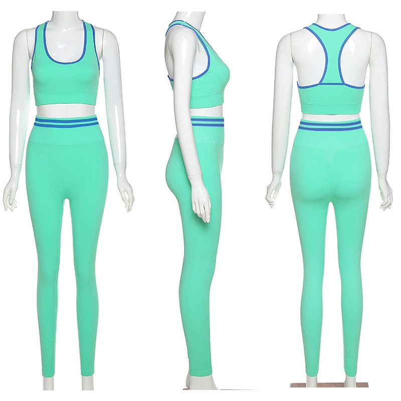 Women Yoga Fitness Set Top Leggings Gym Active Wear Outfits Running Clothing Workout - KiwisLove