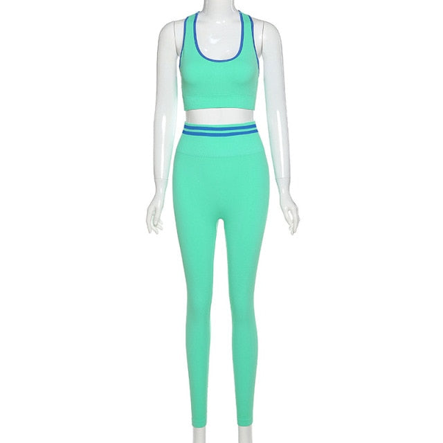 Women Yoga Fitness Set Top Leggings Gym Active Wear Outfits Running Clothing Workout - KiwisLove