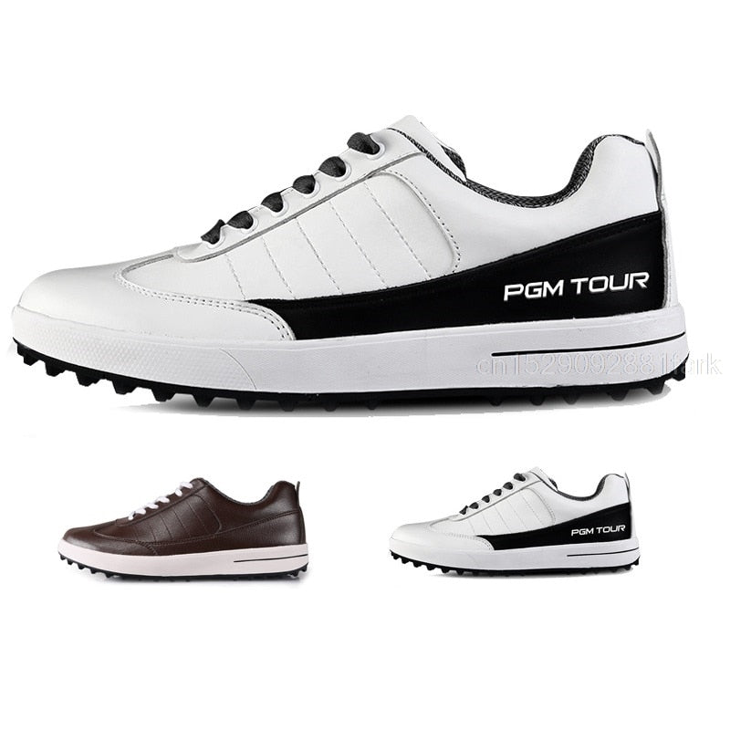 PGM Men's Golf Shoes Genuine Leather Waterproof Anti-slip Spikes Sneaker - KiwisLove