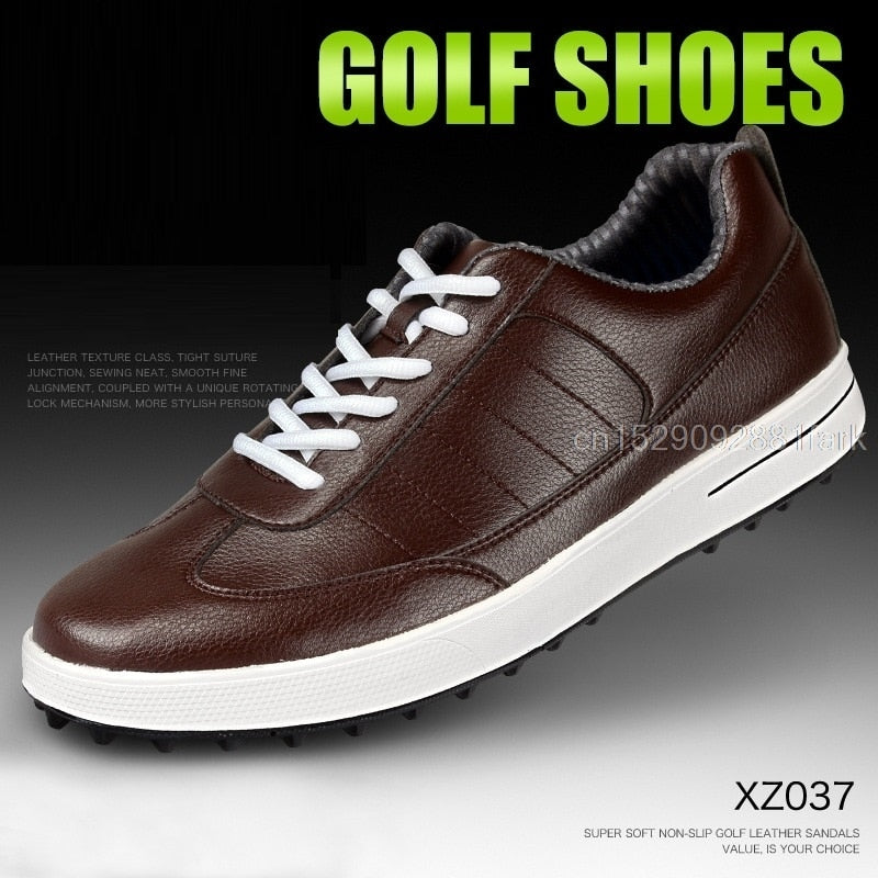 PGM Men's Golf Shoes Genuine Leather Waterproof Anti-slip Spikes Sneaker - KiwisLove