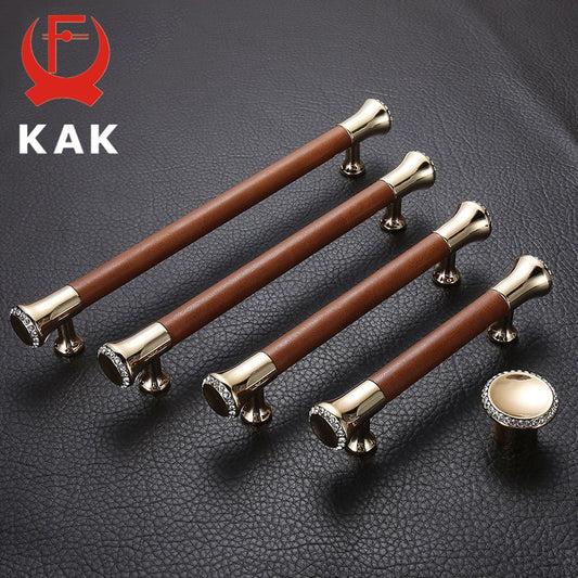 KAK Luxury Leather Door Handle with Crystal Bedroom Kitchen Cabinet - KiwisLove