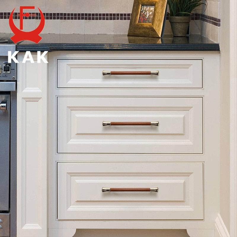 KAK Luxury Leather Door Handle with Crystal Bedroom Kitchen Cabinet - KiwisLove