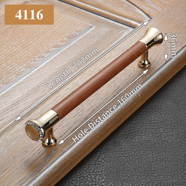 KAK Luxury Leather Door Handle with Crystal Bedroom Kitchen Cabinet - KiwisLove