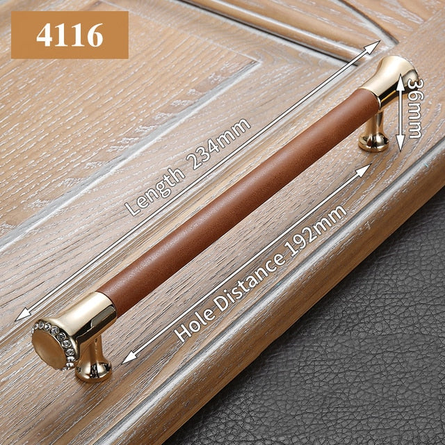 KAK Luxury Leather Door Handle with Crystal Bedroom Kitchen Cabinet - KiwisLove
