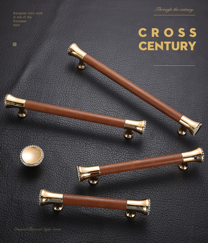 KAK Luxury Leather Door Handle with Crystal Bedroom Kitchen Cabinet - KiwisLove