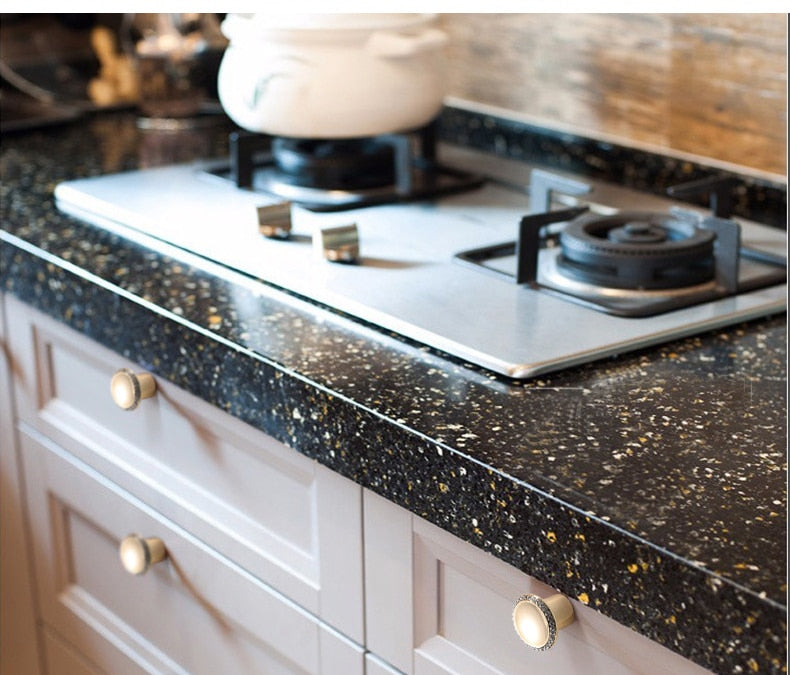 KAK Luxury Leather Door Handle with Crystal Bedroom Kitchen Cabinet - KiwisLove