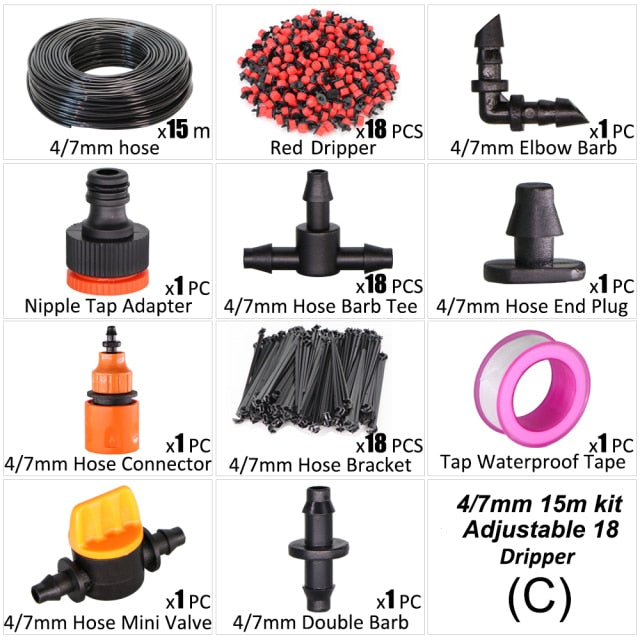 5-50m DIY 4/7mm Hose Drip Irrigation Plant Cooling Watering Kit - KiwisLove