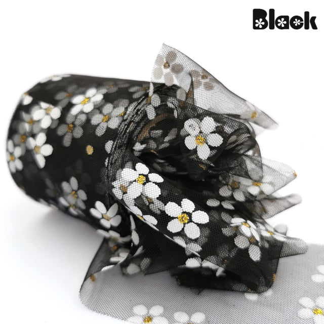 6cm 25Yards Floret Tulle Daisy Ribbon Roll DIY Handmade Craft Hair Ornament Baking cherry blossoms Printed Mesh Fabric Supplies - KiwisLove