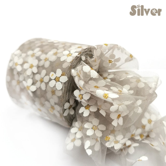 6cm 25Yards Floret Tulle Daisy Ribbon Roll DIY Handmade Craft Hair Ornament Baking cherry blossoms Printed Mesh Fabric Supplies - KiwisLove