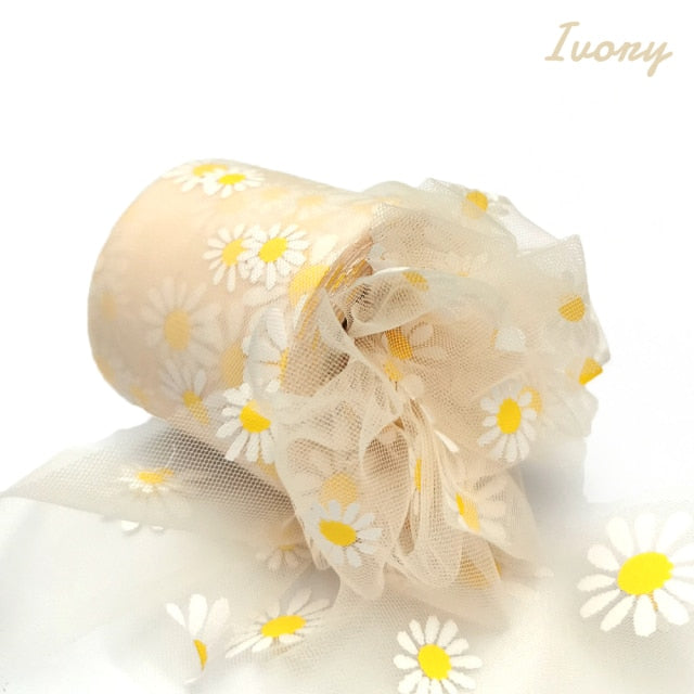 6cm 25Yards Floret Tulle Daisy Ribbon Roll DIY Handmade Craft Hair Ornament Baking cherry blossoms Printed Mesh Fabric Supplies - KiwisLove