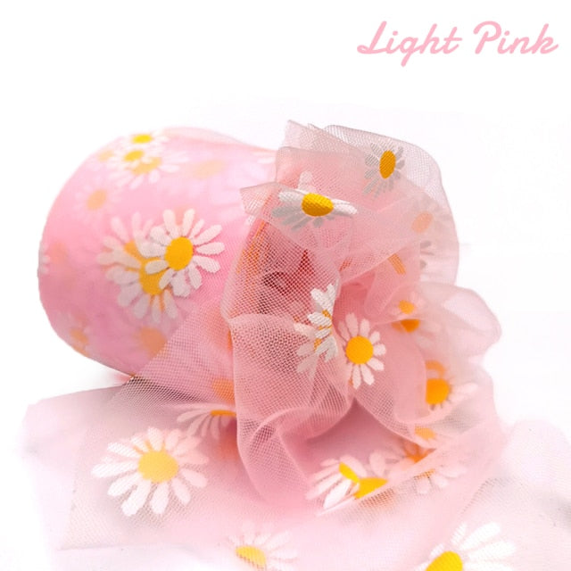 6cm 25Yards Floret Tulle Daisy Ribbon Roll DIY Handmade Craft Hair Ornament Baking cherry blossoms Printed Mesh Fabric Supplies - KiwisLove