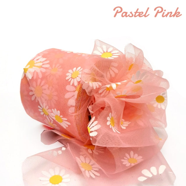 6cm 25Yards Floret Tulle Daisy Ribbon Roll DIY Handmade Craft Hair Ornament Baking cherry blossoms Printed Mesh Fabric Supplies - KiwisLove