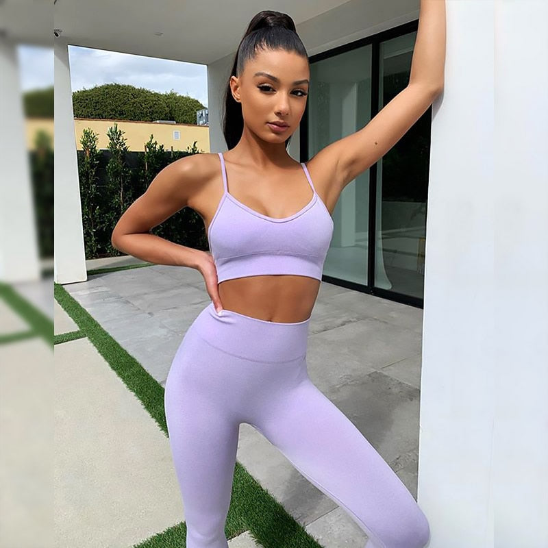 Women Yoga Suits Fitness Sport Top Bras Padded High Waist Legging Seamless Running - KiwisLove