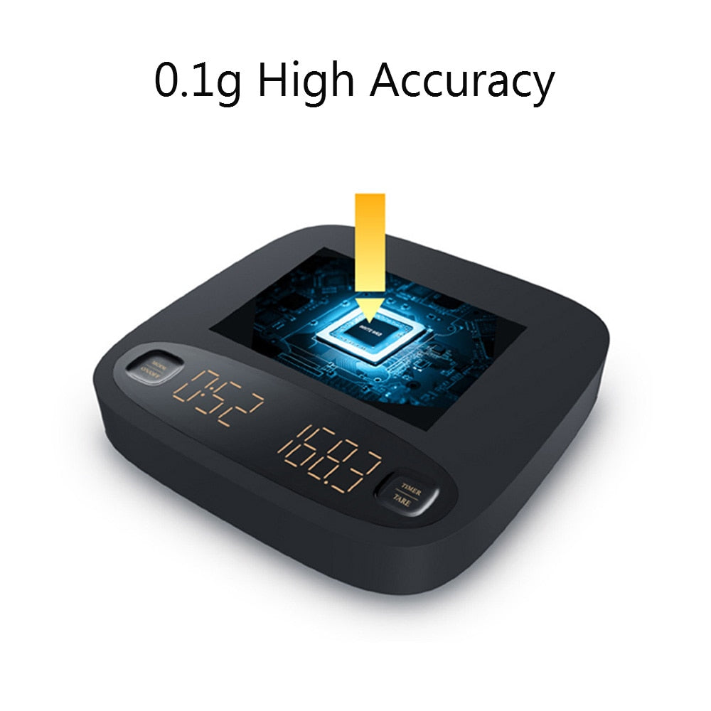 2kg/0.1g Electronic Coffee Scale with Timer Digital Kitchen Coffee Scales Weighing Balance Libra Jewelry Scale USB Charging - KiwisLove