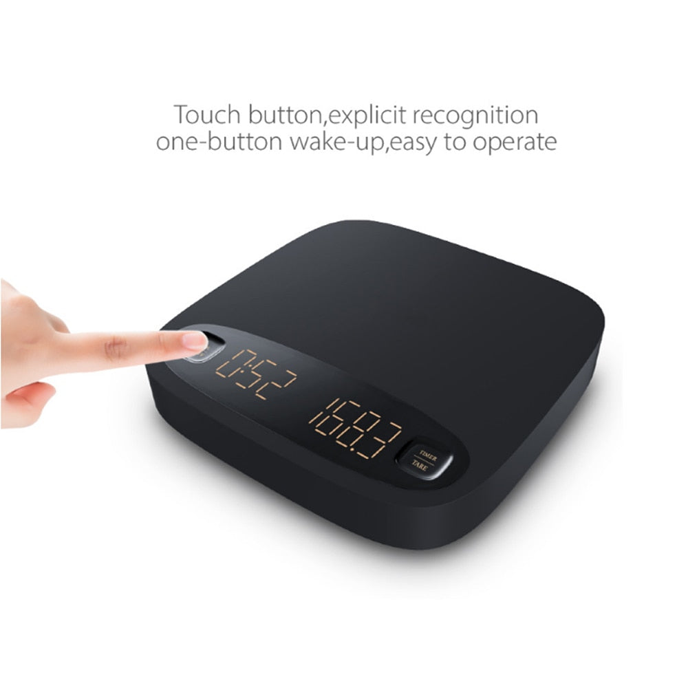 2kg/0.1g Electronic Coffee Scale with Timer Digital Kitchen Coffee Scales Weighing Balance Libra Jewelry Scale USB Charging - KiwisLove