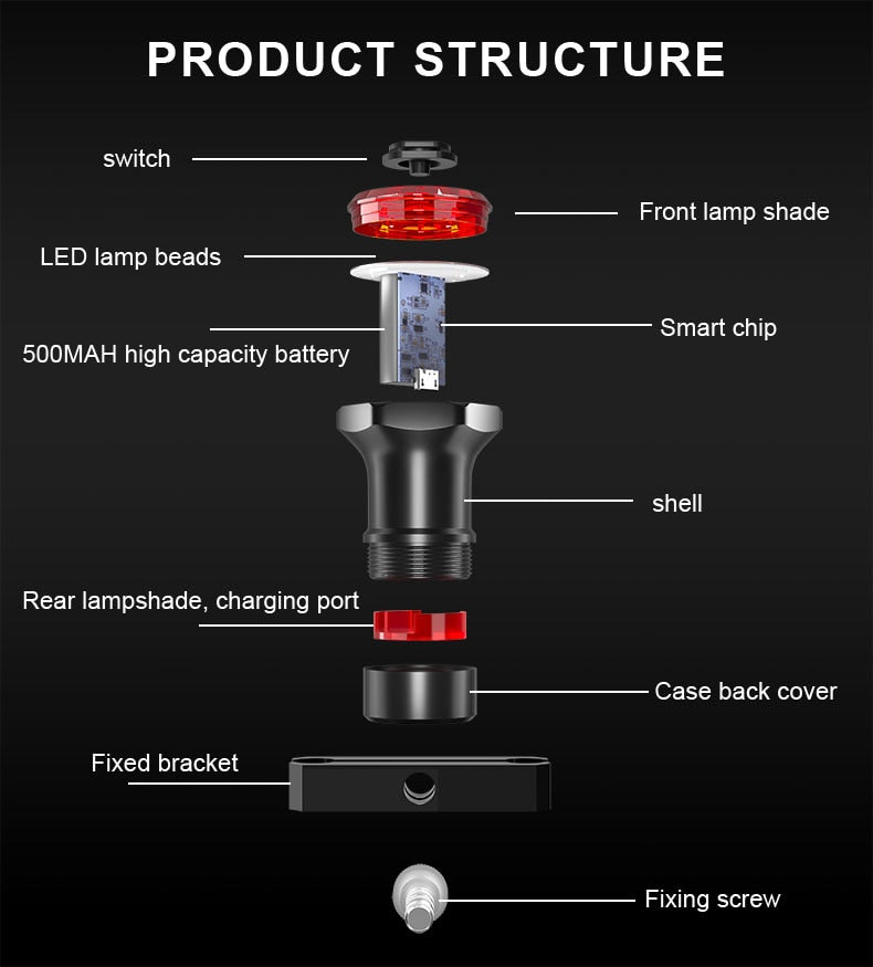 X-Tiger Bike Rear Light IPx6 Waterproof LED Charging Bicycle Smart Auto Brake Sensing Light Accessories Bike Taillight Light - KiwisLove