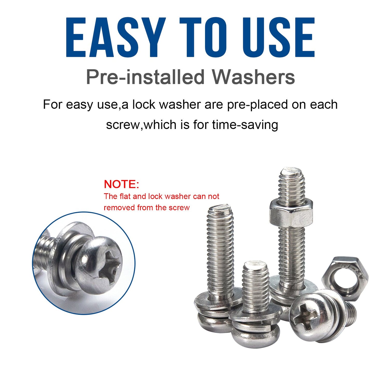 780PCS Phillips Pan Round Head Screws Set With Nut Flat Lock Washers - KiwisLove