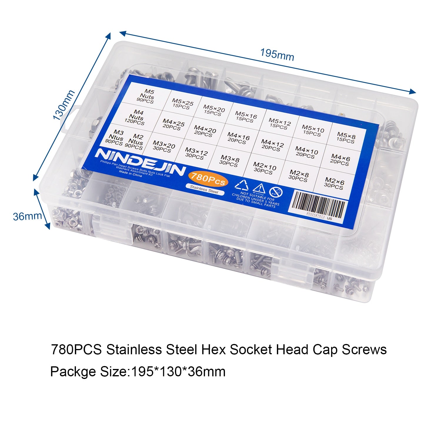 780PCS Phillips Pan Round Head Screws Set With Nut Flat Lock Washers - KiwisLove