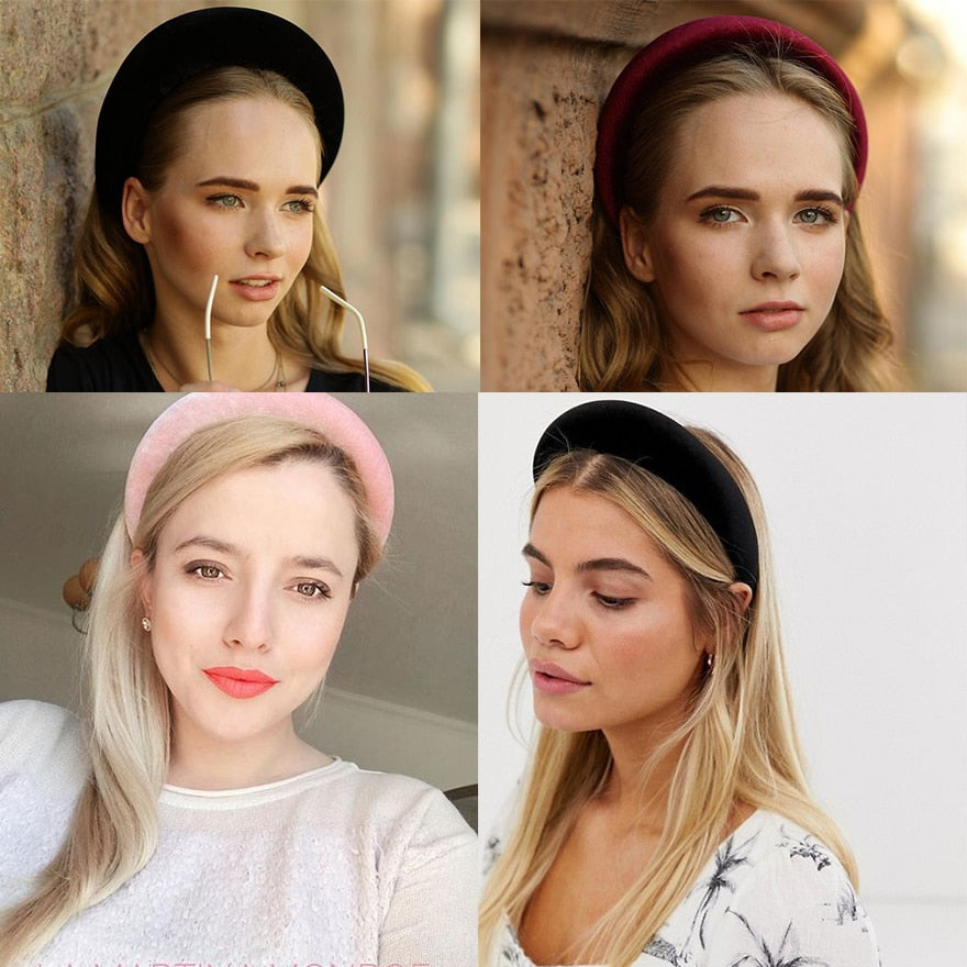 Bezel Head Silk Padded Headband for Women Solid Thick Hair Hoop - KiwisLove