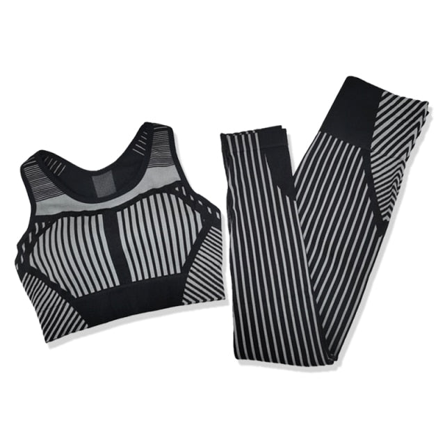 Strip Seamless Women Yoga Set for Fitness Sports Suits Gym  Running Top Bra - KiwisLove