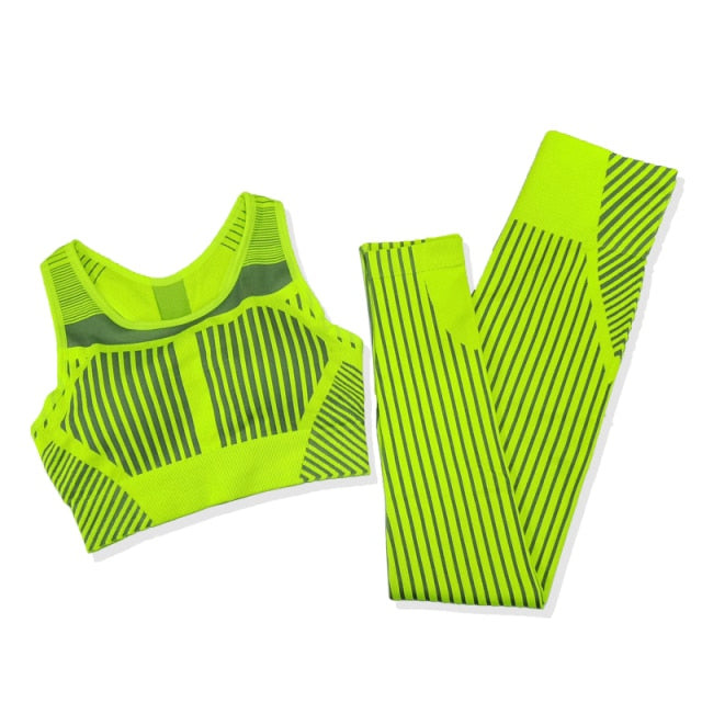 Strip Seamless Women Yoga Set for Fitness Sports Suits Gym  Running Top Bra - KiwisLove