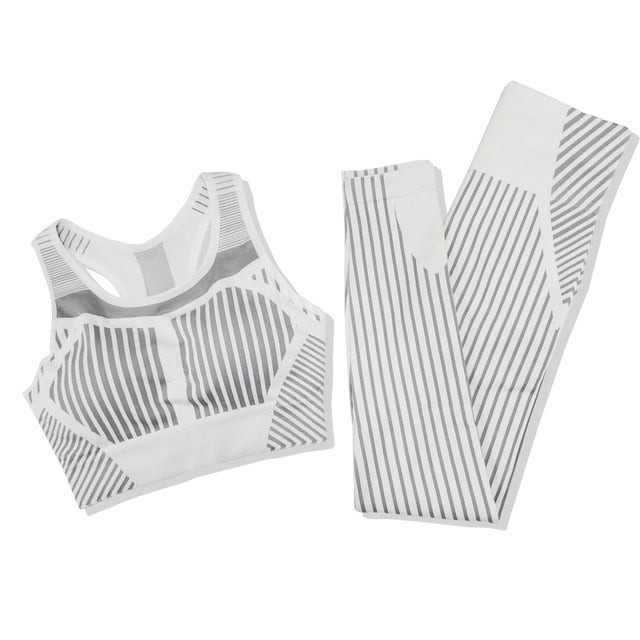 Strip Seamless Women Yoga Set for Fitness Sports Suits Gym  Running Top Bra - KiwisLove