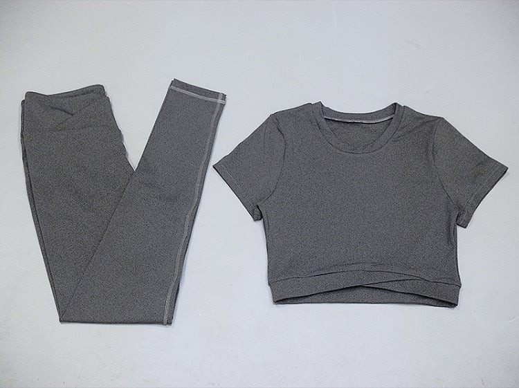 Women Set Yoga Gym Fitness Crop Top Shirt Pants Running Suit Workout Legging Tracksuits - KiwisLove