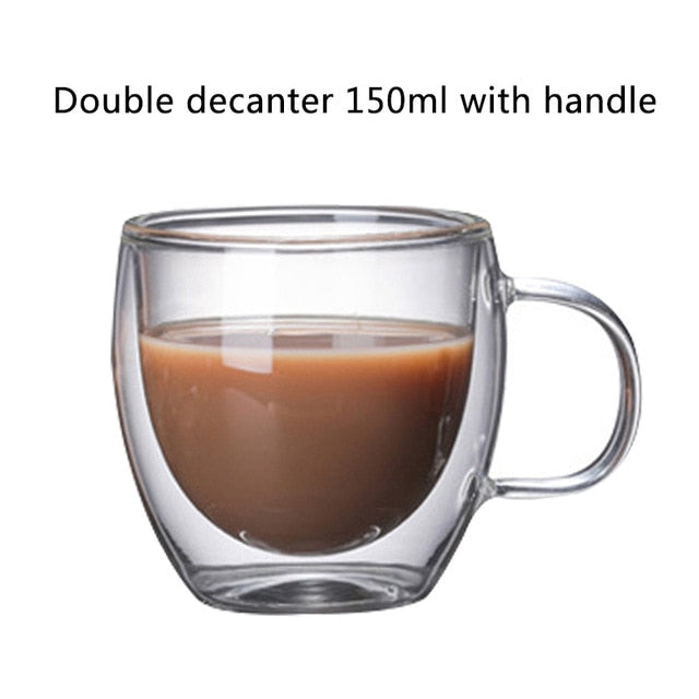 Transparent glass coffee cup milk whiskey tea beer double creative heat resistant cocktail Vodka wine - KiwisLove