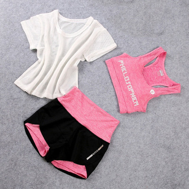 3PCS Set Women's Yoga Fitness Sportswear Sets Clothing  Workout Gym Running - KiwisLove