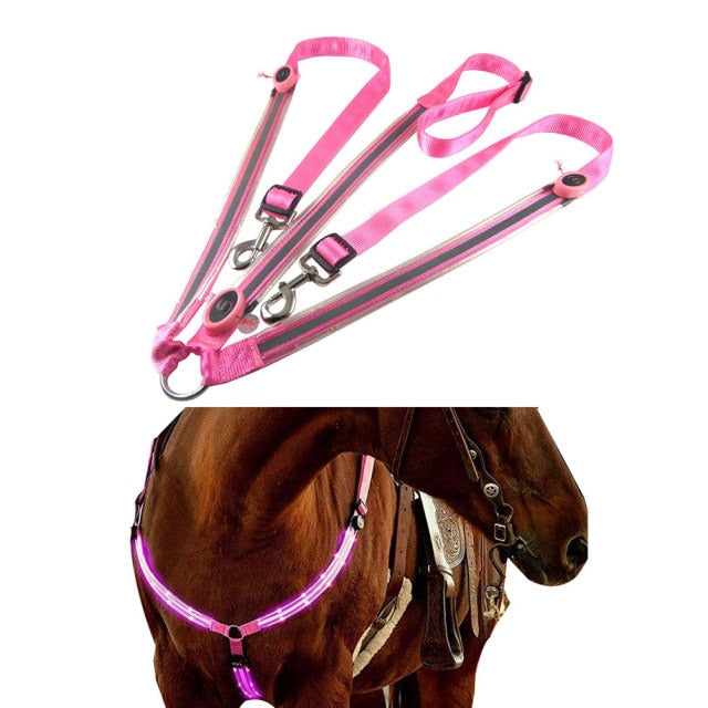 LED Horse Breastplate Collar High Visibility Tack For Horseback Riding Adjustable Safety Gear Horse Collar Chest Belt