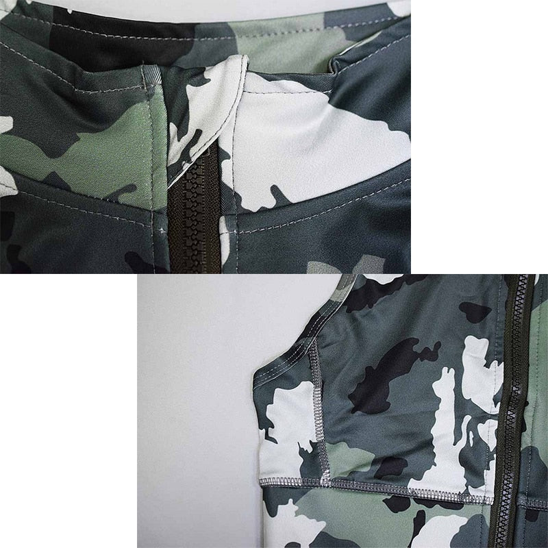 Zipper Women Yoga Set Vest Top+Leggings Gym Wear Running Camo Workout Tracksuit - KiwisLove