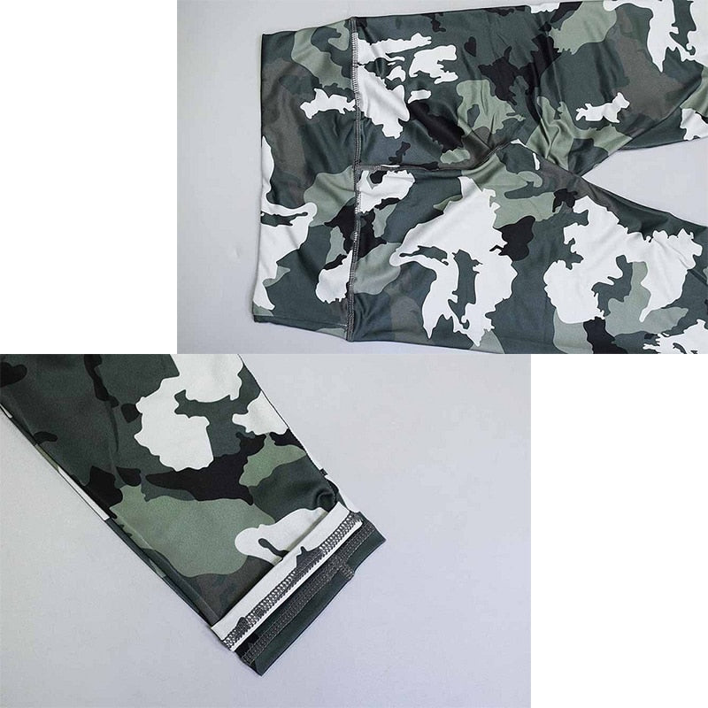 Zipper Women Yoga Set Vest Top+Leggings Gym Wear Running Camo Workout Tracksuit - KiwisLove