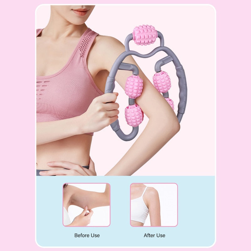 Trigger Point Massage Roller 5 Wheels Relieve Muscle Pain Arm Leg Neck Body Shaping Yoga Pilates - KiwisLove