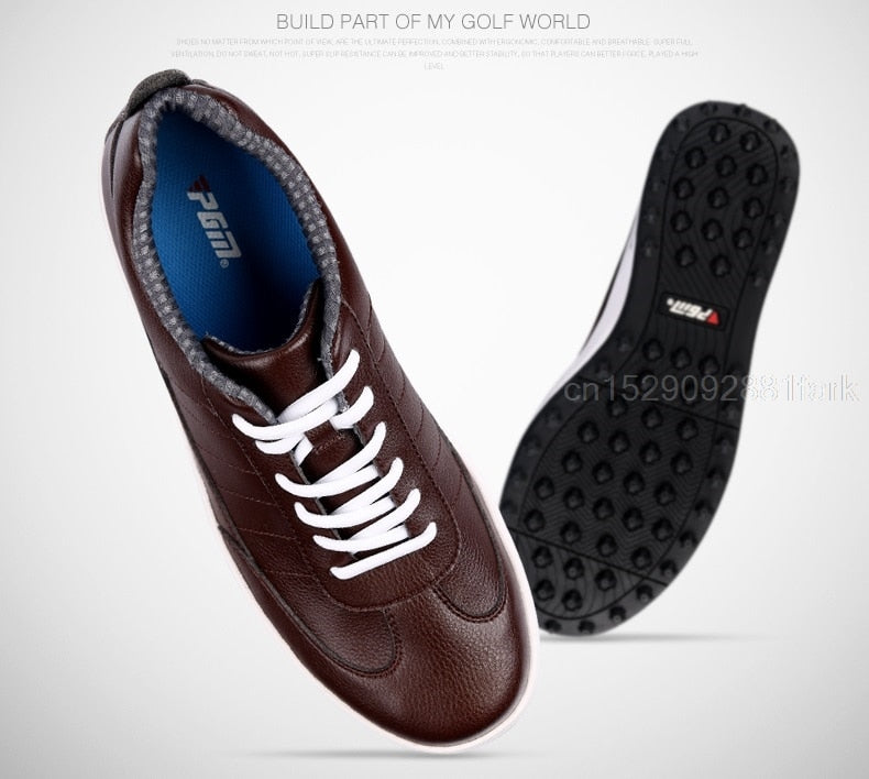 PGM Men's Golf Shoes Genuine Leather Waterproof Anti-slip Spikes Sneaker - KiwisLove
