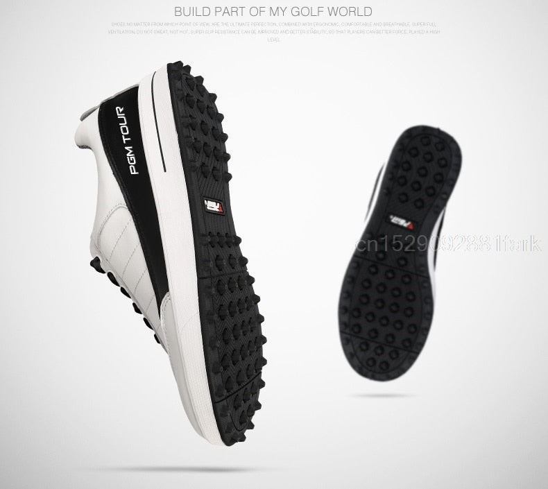 PGM Men's Golf Shoes Genuine Leather Waterproof Anti-slip Spikes Sneaker - KiwisLove