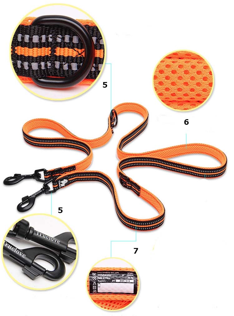 Truelove 7 In 1 Multi-Function Adjustable Dog Lead Hand Free Pet Training Leash 2 Dogs - KiwisLove