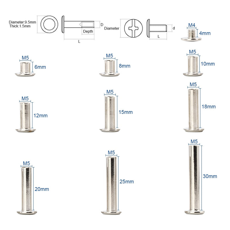 270pcs/set chicago screws kit Ni-plated phillips head book binding  rivet - KiwisLove