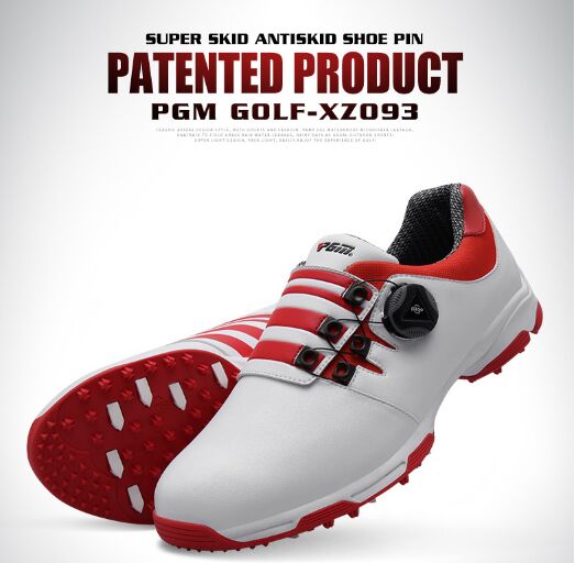 PGM Golf Men's Sneakers Rotating Lace Sneakers Waterproof Non-slip red - KiwisLove