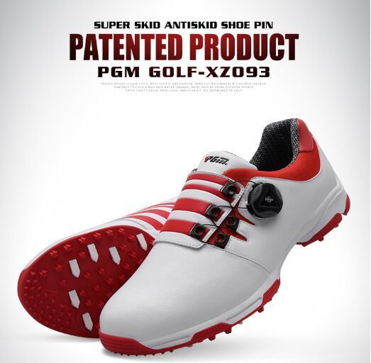PGM Golf Men's Sneakers Rotating Lace Sneakers Waterproof Non-slip red - KiwisLove